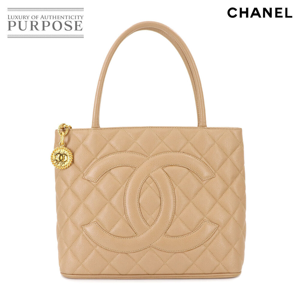 Chanel Medallion Tote Bag Beige Caviar Leather